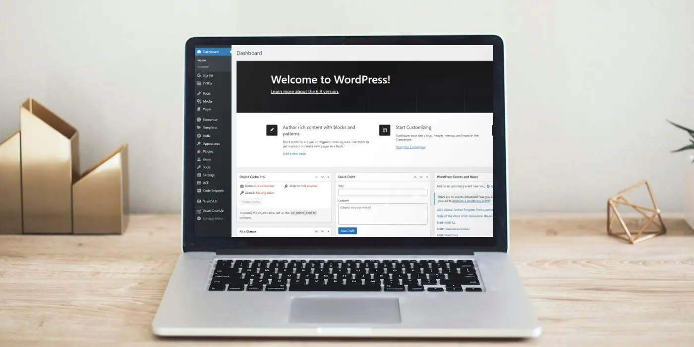 Back-office WordPress sur un ordinateur portable